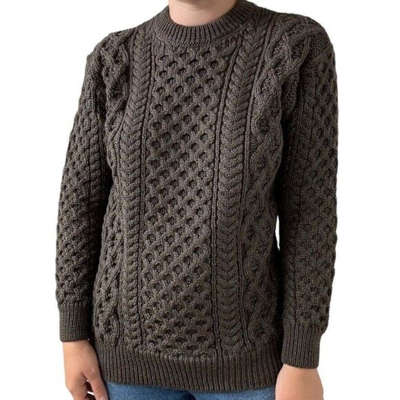 NWT Womens Aran Sweater Market Wool Olive Green Irish Fisherman Sweater Sz M - Picture 10 of 14